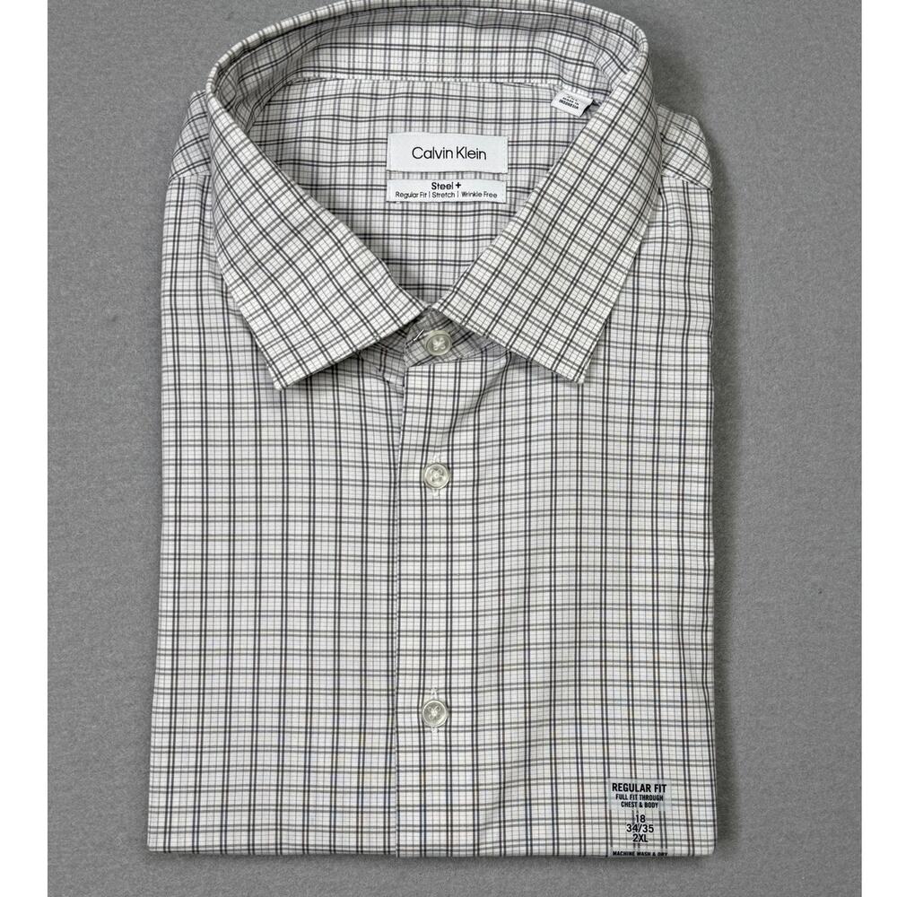 Calvin Klein Steel+ Men's Reg-Fit Stretch Dress Shirt, grey 18 34-35 $85